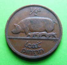 Authentic 1935 Irish Half Penny Coin - Ireland - SCARCE - Pig And Piglets - Harp - $9.99