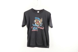 Vintage 80s Youth XL Tazmanian Devil Baseball Spell Out Faded T-Shirt Black USA - $34.60