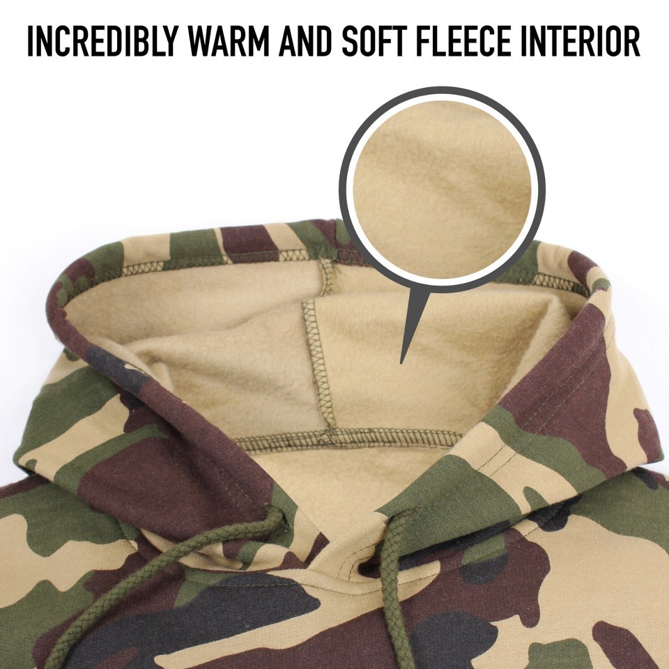Woodland Camo Fleece Hoodie Pullover Camouflage Sweatshirt Kangaroo Style Item image 8