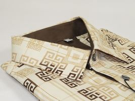 Mens Sports Shirt by DE-NIKO Long Sleeves Fashion Prints Soft Modal NK600 Khaki image 4