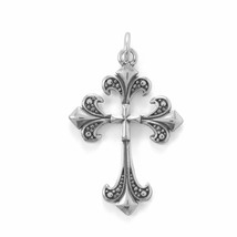 Oxidized Vintage Fleur-De-Lis Decorative Cross Pendant Men Women 925 Silver - £50.59 GBP