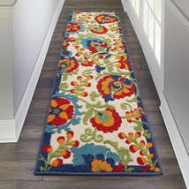 Nourison Aloha Indoor/Outdoor Multicolor 2&#39; X 6&#39; Area Rug, Easy Cleaning, Non Sh - £24.51 GBP
