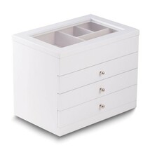 Solid Wood with White Finish Clear Lid 3-Drawer Jewelry Box - $5,465.14 MXN
