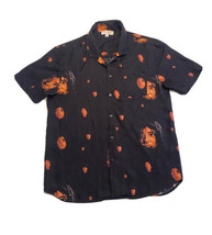 Soulland Zev Short Sleeve Button Up Silk Shirt Black Mens Large Faces All Over  - £108.93 GBP