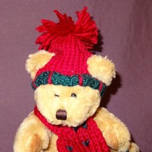 Brown Teddy Bear Red Green Scarf Hat Plush Stuffed Animal Toy 7&quot; Hugfun Int&#39;l - £5.40 GBP