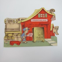 Vintage Valentine Card Mechanical Train Dog Moves Door Opens to Girl in Pink XL - £23.63 GBP
