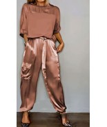 Copper Rust Satin Outfit Top and Bottoms W/ Cargo and Side Pockets W/ Satin Belt - $71.95