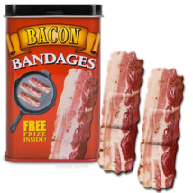 15 Bacon Strips Bandages- Tin Large Band Aids Latex - Novelty Gag Gifts - £7.98 GBP