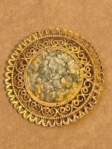 HUGE brooch Vintage Gold filligree statement jewelry Oriental Lucky Gems... - £79.00 GBP