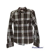 American Eagle Womens Brown Gray Blue Plaid Button Shirt Top Size 8 - $9.89