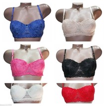 Bra Lace Balconette Underwired Padded Embroidery Bra B to F Cup Big Size Bra  - £6.50 GBP