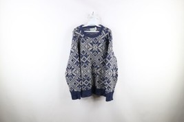 Vtg 90s Streetwear Mens Medium Distressed Wool Blend Knit Fair Isle Sweater USA - £35.65 GBP