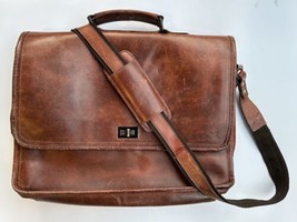 Levinson Buffalo Leather Parker Shoulder Messenger Bag 16” Briefcase Brown Worn - £63.79 GBP