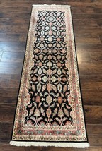 Silk Indian Kashmiri Runner Rug 2.6 x 7.6, Black, Allover Pattern, 260 KPSI - $2,300.00
