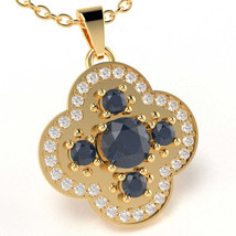 Shamrock Clover Flower Lab-Created Sapphire Diamond Pendant In 14k Yellow Gold - £631.88 GBP