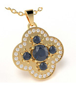 Shamrock Clover Flower Lab-Created Sapphire Diamond Pendant In 14k Yello... - $1,092.79 CAD