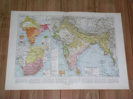 1925 Vintage Map Of British India Kasmir Punjab Hyderabad Myanmar Burma Nepal - £17.70 GBP