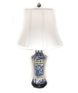 Royal Designs Oriental 21.5&quot; Blue and Cream Porcelain Vase Table Lamp - $255.91 CAD