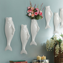 Interior Wall Hung Decorative Fish Shape Vase with Artificial Flowers Home Bar - £39.81 GBP