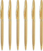 Wikult 6 Pack Golden Slim Metal Ballpoint Pen, 1Mm Medium Point Black In... - £9.90 GBP