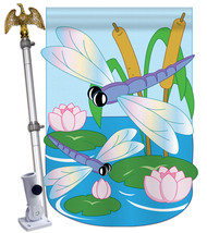 Dragonfly - Applique Decorative Aluminum Pole &amp; Bracket House Flag Set HS104046- - £68.41 GBP