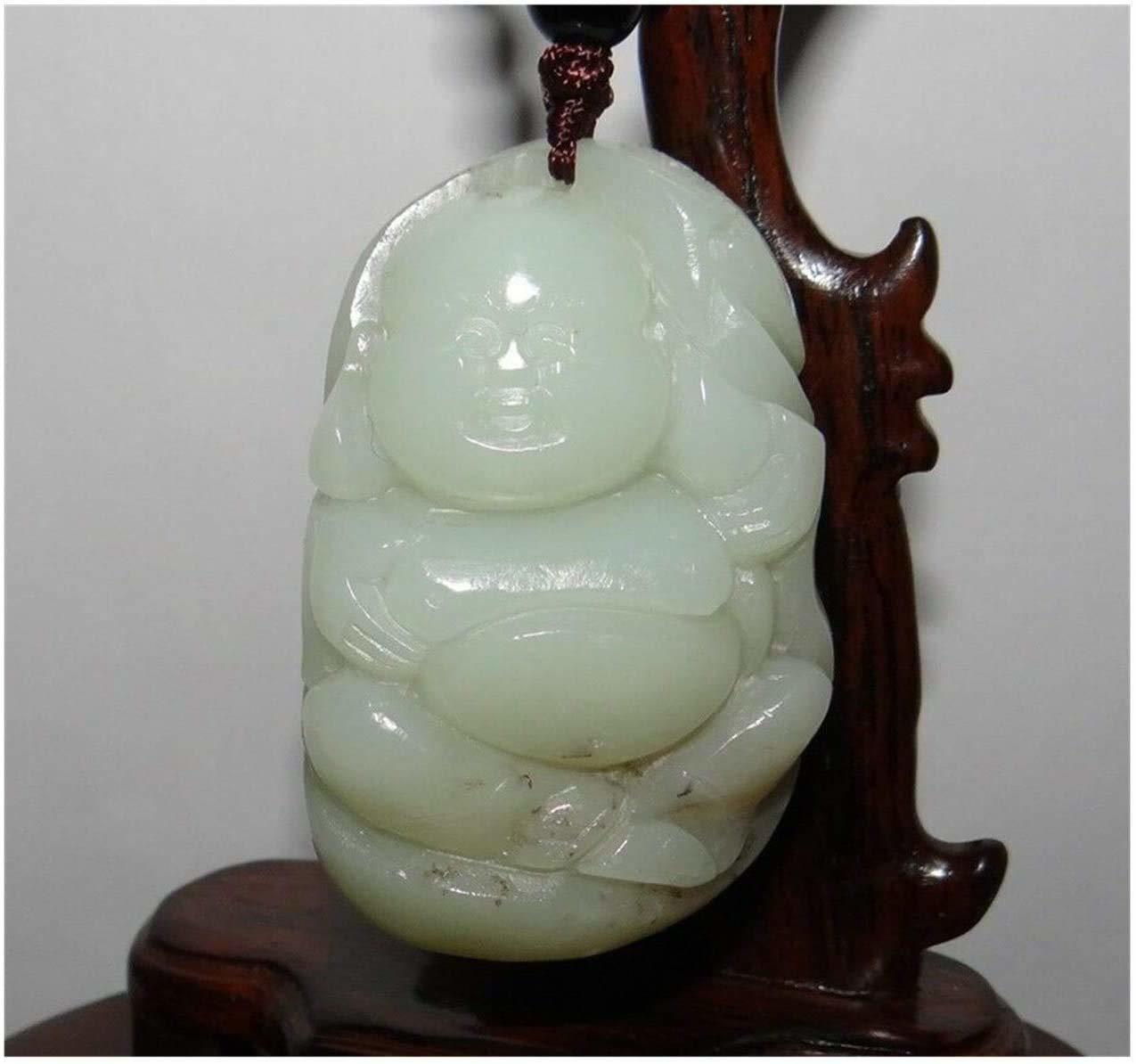 Primary image for 2.4" China Certified Nature Hetian Nephrite Jade Laughing Buddha Pendants 0180