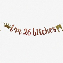 26 &amp; Fabulous Rose Gold Glitter Banner - Pre-Strung Funny Party Decorati... - €24,24 EUR