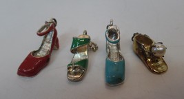 Unbranded Set of 4 silver &amp; enamel Shoe Charms One Is Stamped 9.25 Sterling - £15.92 GBP