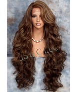 38&quot; Human hair blend Full Lace Front wig Carmel Brown Blonde Mix Monofil... - £96.68 GBP