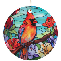 Red Cardinal Bird Art Stained Glass Color Wreath Christmas Ornament Animal Lover - £11.83 GBP