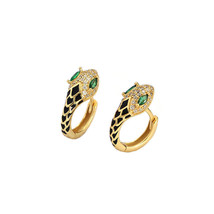Green Marquise CZ Cobra Snake Hoop Earrings 18K Yellow Gold Plated 15.4mm - £48.98 GBP