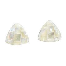 Oceans Charm Triangle Button Shaped Mosaic White Mother of Pearl Stud Earrings - £6.76 GBP