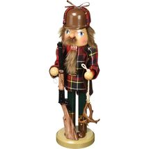 Retro Deer Hunter with Rifle and Antlers Wooden Christmas Nutcracker 14 ... - $49.48