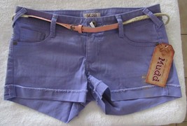 Mudd® Belted Rolled Cuff Shortie Shorts  Purple Juniors&#39; Sz. 7 NWT MSRP$... - $14.85