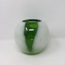 Vtg Blown Art Glass Green and White Marble Vase - £27.04 GBP