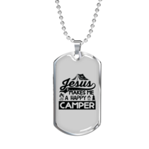 Makes Me Happy Black Christian Necklace Stainless Steel or 18k Gold Dog Tag 24" - £37.84 GBP+