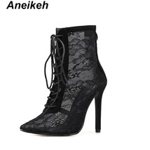 Fashion Show Black Net Suede Fabric Cross Strap Sexy High Heel Boots Woman Shoes - £40.21 GBP