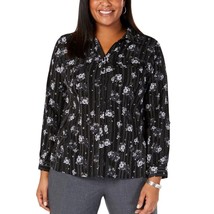 NY Collection Womens Plus 2X Black White Floral Pockets Button Down Top NWT Y16 - £18.41 GBP