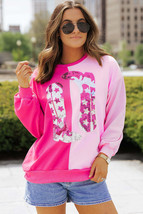 Pink Color Block Sequined Cowgirl Boots Graphic Sweatshirt - £32.81 GBP