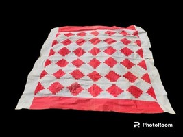 Antique Hand Stitch Quilt Irish Chain Red White 74&quot; x70&quot; Issues* Read - $188.10