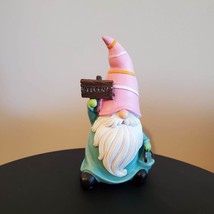 Garden Gnome, Gnome Figurine with Pink Hat, Garden Statue, Fairy Garden Decor - £19.97 GBP