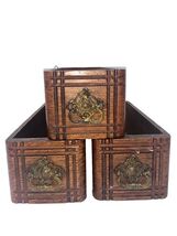 3 Vintage Antique Singer Wooden Sewing Machine Drawers With Ornate Brass... - $48.00
