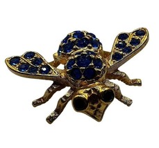 Vintage Signed Joan Rivers Gold Tone  Cobalt Blue  Rhinestone Bee Pin Brooch - £44.07 GBP