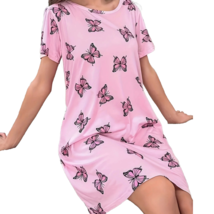 Pink Butterfly Nightdress Size 6 Crew Neck Short Sleeve Soft Sleep Dress... - $24.64 CAD