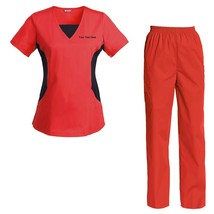Women&#39;s Embroidered Scrub Set Medical Nursing Uniform Set Top and Pants - $41.98