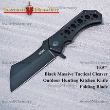 Black Massive Tactical Cleaver Outdoor Hunting Kitchen Knife Folding Blade - $25.72