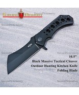 Black Massive Tactical Cleaver Outdoor Hunting Kitchen Knife Folding Blade - £20.08 GBP