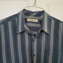 Tommy Bahama Silk Long-sleeved Blue Button-down Shirt Men&#39;s XXL 2XL Stripes  - £15.87 GBP