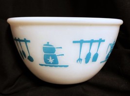 Hazel Atlas Milk Glass Bowl Kitchen Utensils Turquoise 3”T by 6”OD PET RESCUE - £11.40 GBP