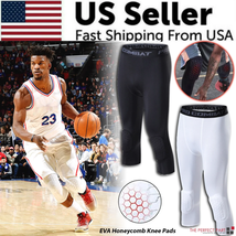 Men&#39;S Basketball Sports Tight Pants 3/4 Compression Workout Leggings Kne... - £14.53 GBP